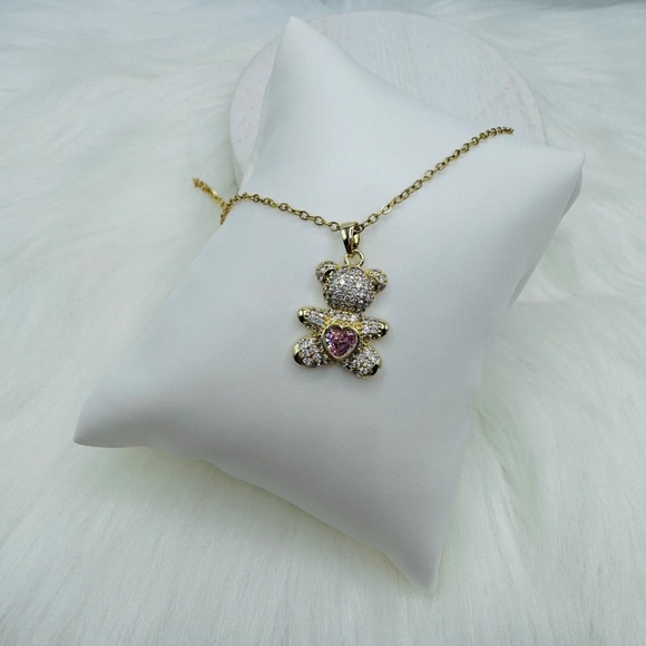 Sparkly Rhinestone Bear Pendant Necklace - Picture 3 of 4